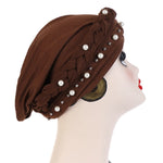 Berretto turbante da donna Berretto a treccia singola in seta di latte con rivetto bianco perla con cappuccio, 58cm