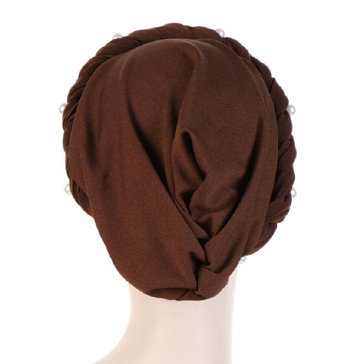 Berretto turbante da donna Berretto a treccia singola in seta di latte con rivetto bianco perla con cappuccio, 58cm