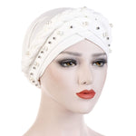 Berretto turbante da donna Berretto a treccia singola in seta di latte con rivetto bianco perla con cappuccio, 58cm