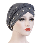 Berretto turbante da donna Berretto a treccia singola in seta di latte con rivetto bianco perla con cappuccio, 58cm