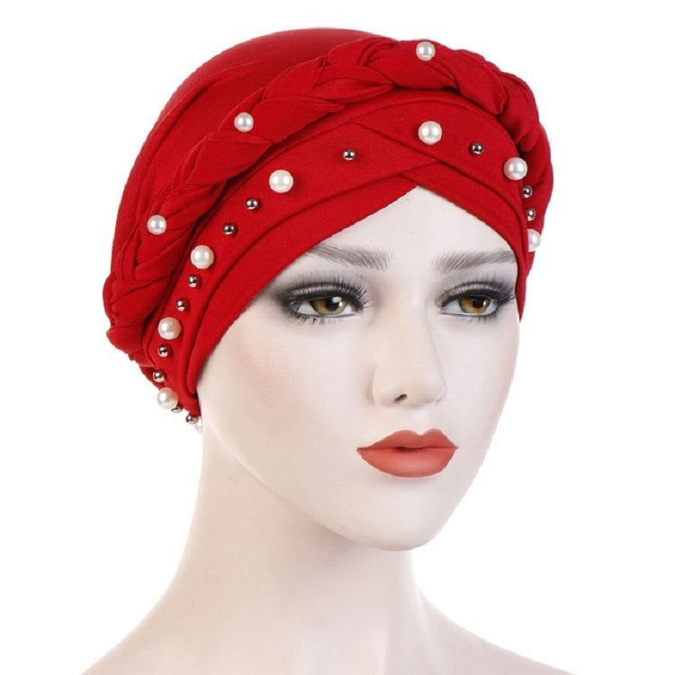 Berretto turbante da donna Berretto a treccia singola in seta di latte con rivetto bianco perla con cappuccio, 58cm