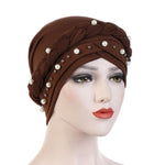 Berretto turbante da donna Berretto a treccia singola in seta di latte con rivetto bianco perla con cappuccio, 58cm