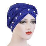 Berretto turbante da donna Berretto a treccia singola in seta di latte con rivetto bianco perla con cappuccio, 58cm
