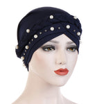 Berretto turbante da donna Berretto a treccia singola in seta di latte con rivetto bianco perla con cappuccio, 58cm