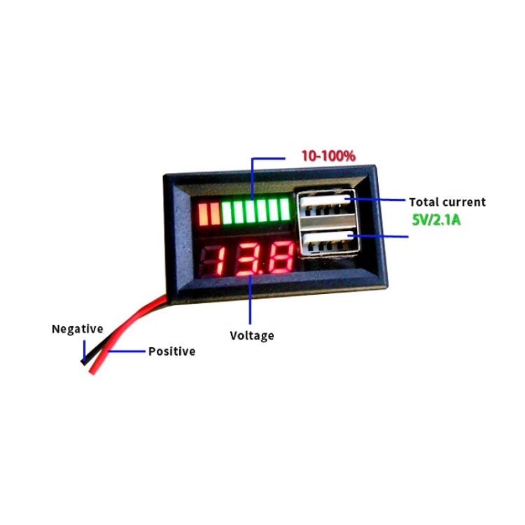 DL-USB-02 Testa del misuratore di potenza del display della tensione della batteria per auto 12V Testa integrata Doppia uscita USB Conversione di tensione 5V2A, DL-USB-02 12V