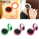 Spazzola per capelli pieghevole con pettine pieghevole per massaggio da viaggio di piccole dimensioni, tasca rotonda portatile da 10 pezzi, Random Color
