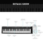 Pianoforte portatile a 49 tasti arrotolato a mano con corno. Principianti per bambini che praticano il pianoforte elettronico, 49-Key Hand-Rolled Piano
