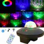 Proiettore a LED per cielo stellato con onda d'acqua, telecomando USB, controllo vocale Bluetooth, luce laser rotante a sfera magica
