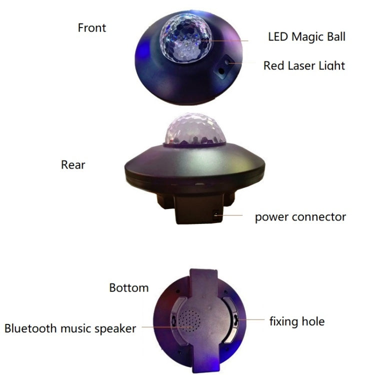Proiettore a LED per cielo stellato con onda d'acqua, telecomando USB, controllo vocale Bluetooth, luce laser rotante a sfera magica