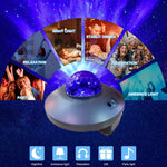 Proiettore a LED per cielo stellato con onda d'acqua, telecomando USB, controllo vocale Bluetooth, luce laser rotante a sfera magica