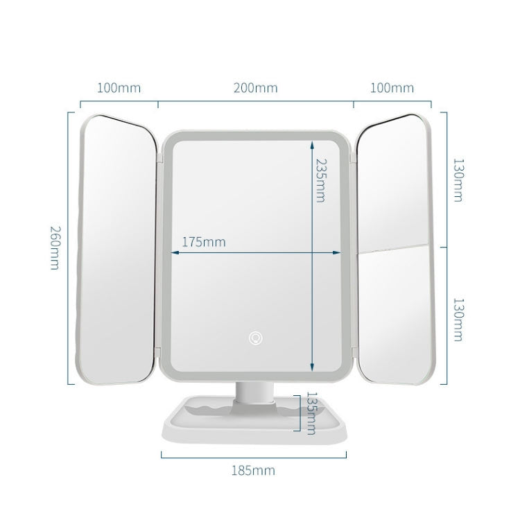 Specchio per trucco quadrato triplo a LED semplice ed elegante, Plug-in Monochrome Lamp, Charging Model Monochrome Lamp, Charging Model Three-color Light