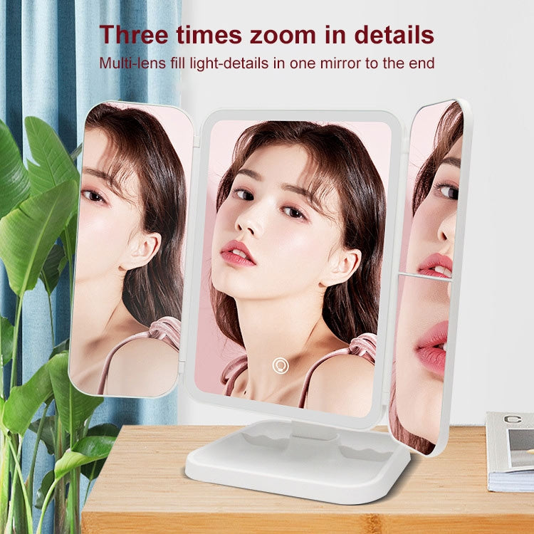 Specchio per trucco quadrato triplo a LED semplice ed elegante, Plug-in Monochrome Lamp, Charging Model Monochrome Lamp, Charging Model Three-color Light