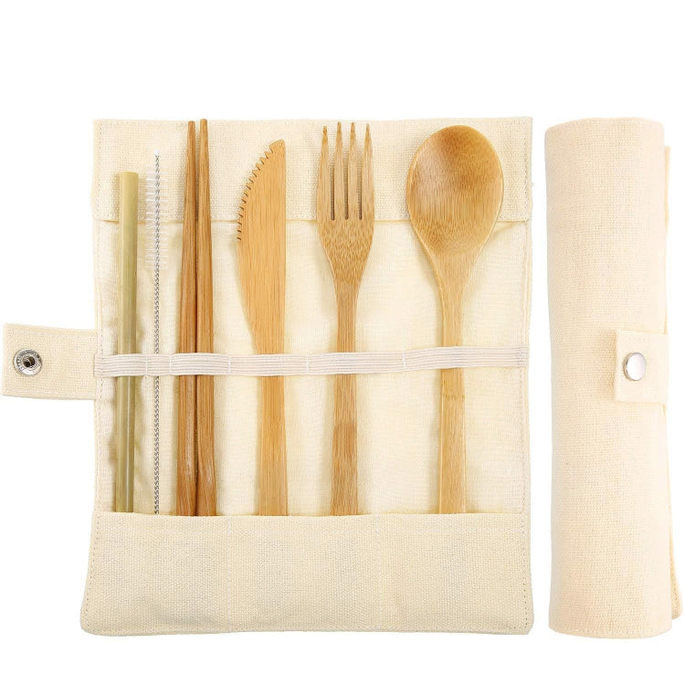 Set di 2 bacchette da viaggio creative in paglia di bambù, coltelli, forchetta, cucchiaio, con borsa di stoffa