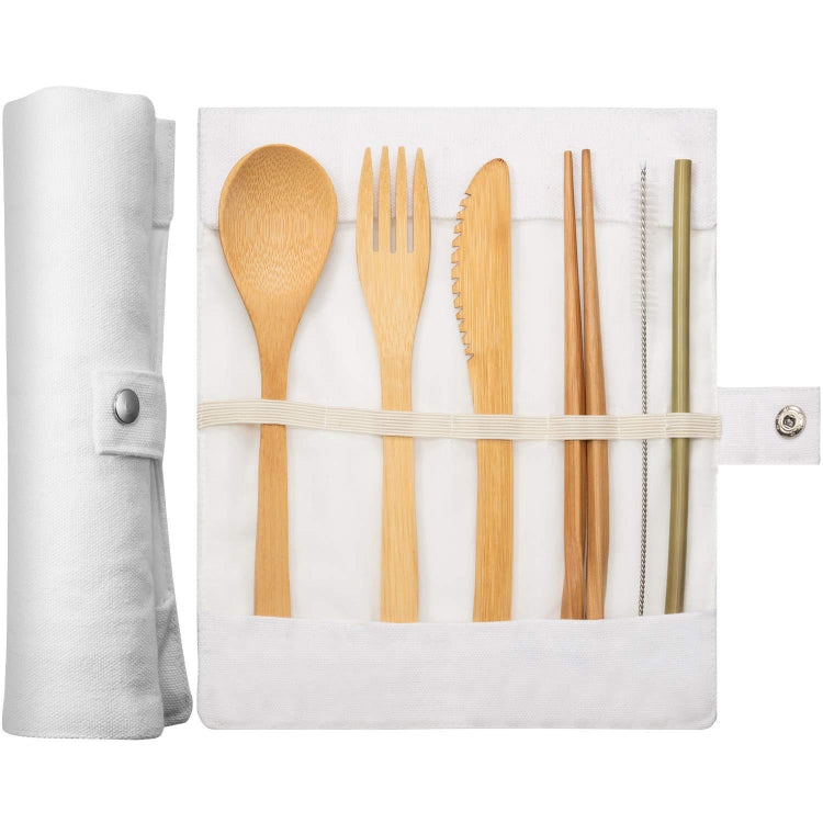 Set di 2 bacchette da viaggio creative in paglia di bambù, coltelli, forchetta, cucchiaio, con borsa di stoffa