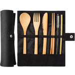 Set di 2 bacchette da viaggio creative in paglia di bambù, coltelli, forchetta, cucchiaio, con borsa di stoffa