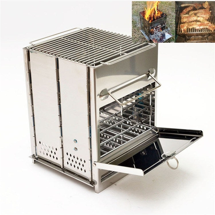 Fornello per barbecue pieghevole portatile in acciaio inossidabile Griglia per barbecue a carbone Stufa a legna da campeggio all'aperto, 21x21x27cm