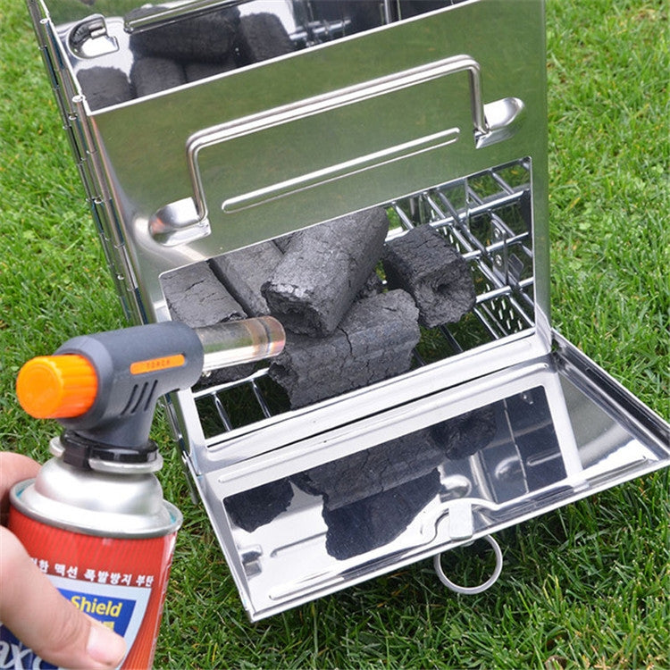 Fornello per barbecue pieghevole portatile in acciaio inossidabile Griglia per barbecue a carbone Stufa a legna da campeggio all'aperto, 21x21x27cm