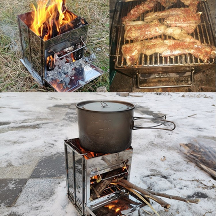 Fornello per barbecue pieghevole portatile in acciaio inossidabile Griglia per barbecue a carbone Stufa a legna da campeggio all'aperto, 21x21x27cm