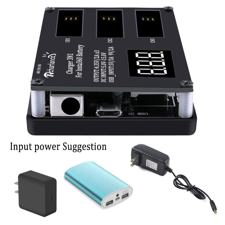 Caricabatterie Micro USB 3 pezzi per fotocamera panoramica Insta360 ONE X