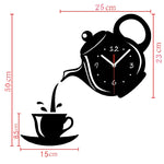 2 pezzi creativo fai da te acrilico tazza di caffè teiera orologio da parete 3D decorativo orologi da parete da cucina soggiorno sala da pranzo decorazioni per la casa orologio
