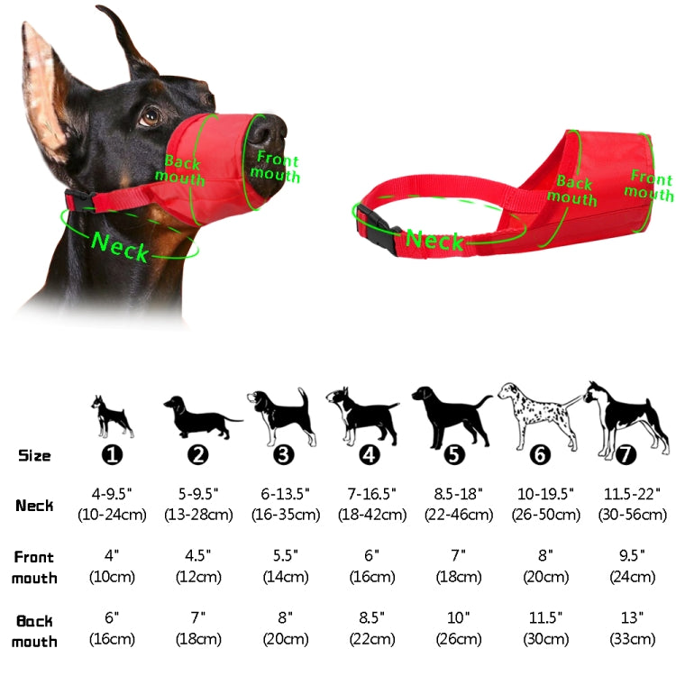 Fornitore di animali domestici Museruola per cani In nylon traspirante Confortevole maglia morbida Maschera per bocca regolabile per animali domestici Previene il morso, 12cm, 14cm, 16cm, 18cm, 20cm, 22cm, 24cm