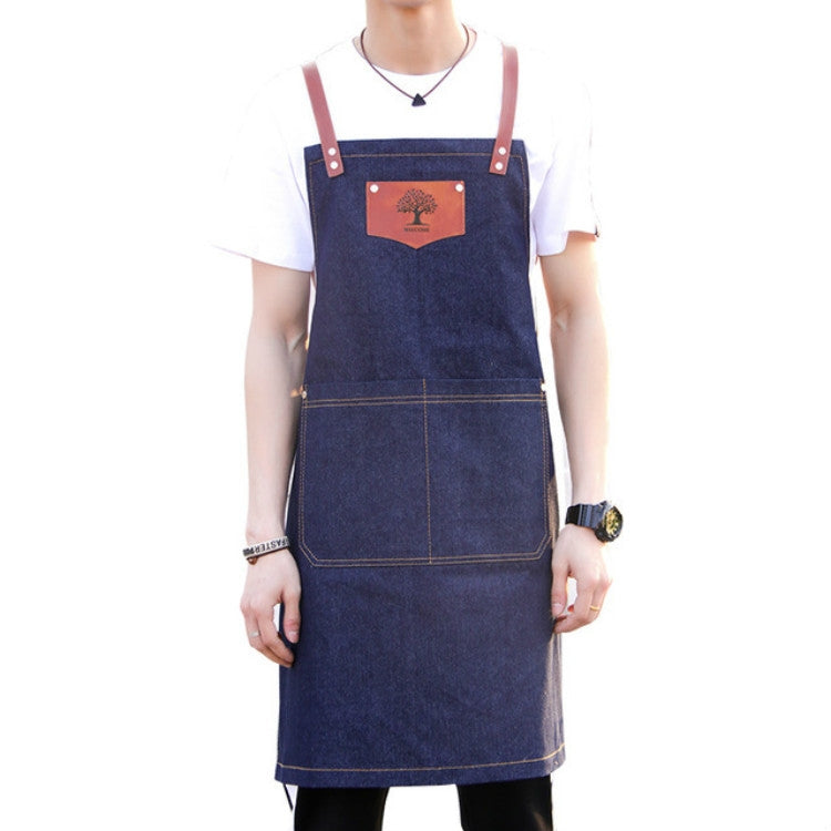 Grembiule con motivo foresta in denim, disegno per acconciatura