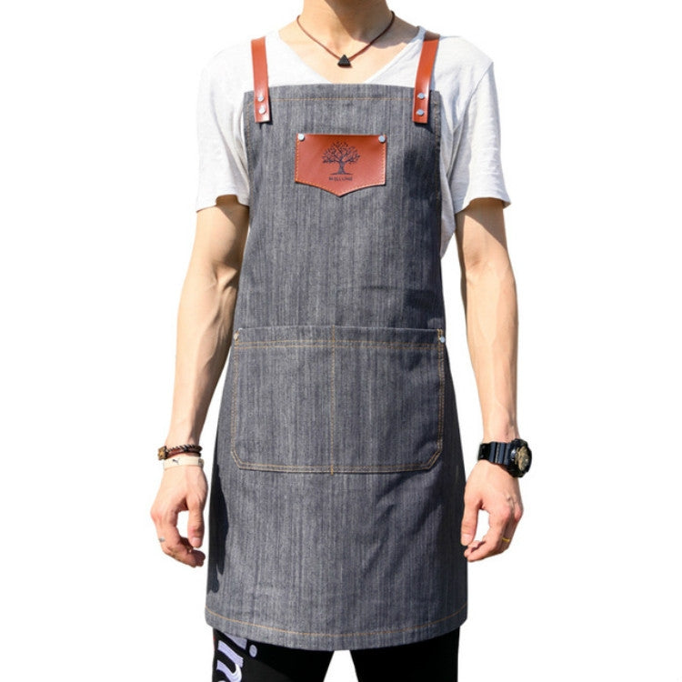 Grembiule con motivo foresta in denim, disegno per acconciatura