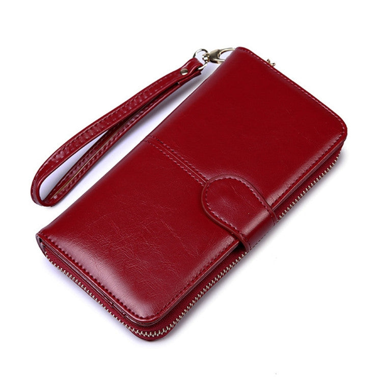Pochette portafoglio multifunzionale lunga e di grande capacità da donna in pelle cerata a olio
