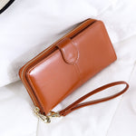 Pochette portafoglio multifunzionale lunga e di grande capacità da donna in pelle cerata a olio