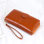 Pochette portafoglio multifunzionale lunga e di grande capacità da donna in pelle cerata a olio