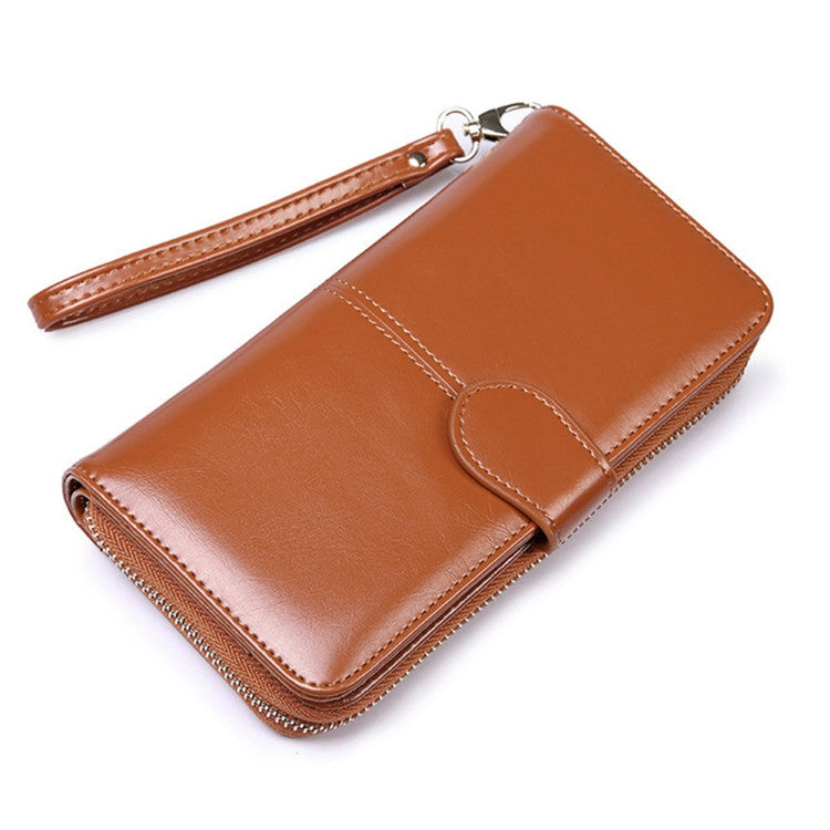 Pochette portafoglio multifunzionale lunga e di grande capacità da donna in pelle cerata a olio