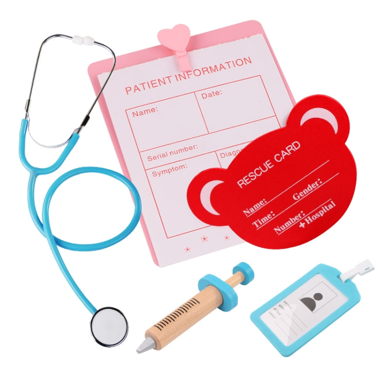Set di scatole per medicinali di simulazione in legno con borsa di stoffa Giocattolo per giochi di ruolo da medico per bambini