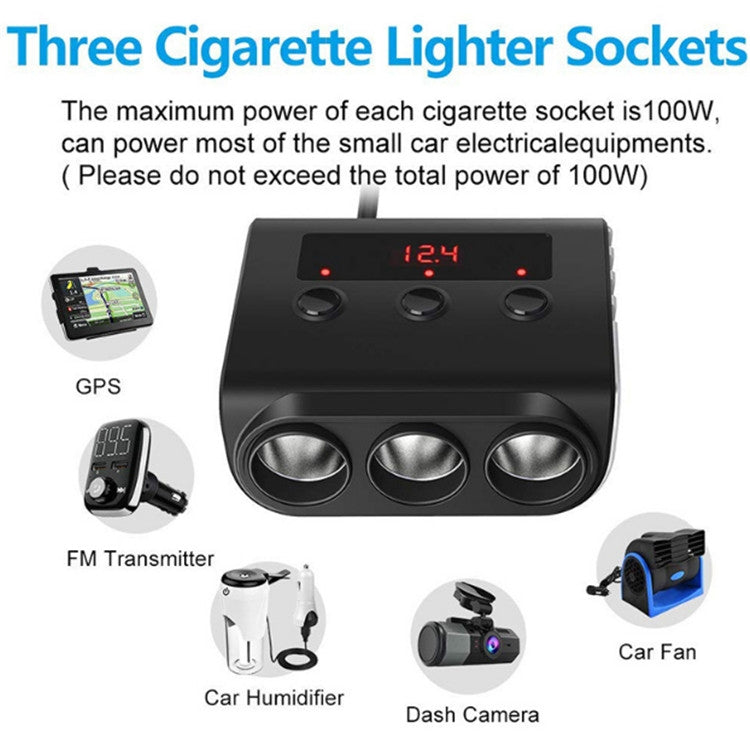 Accendisigari per auto TR12 100W One Drag Three con display della tensione di commutazione 4USB Accendisigari per auto, TR12 (Black), TR12