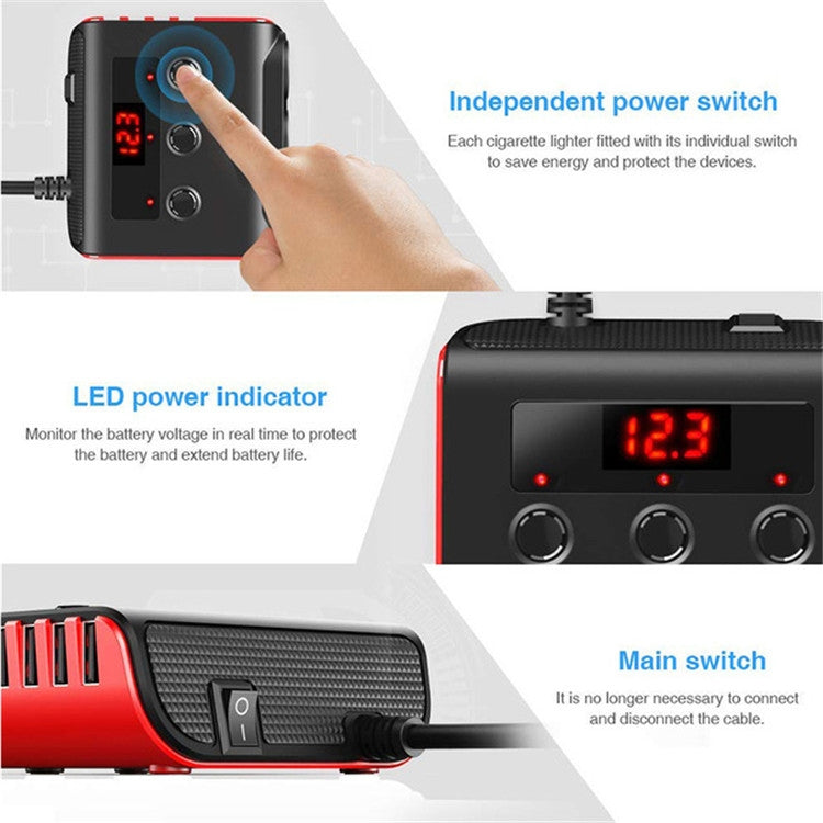 Accendisigari per auto TR12 100W One Drag Three con display della tensione di commutazione 4USB Accendisigari per auto, TR12 (Black), TR12