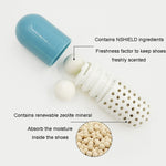 Deodorante per scarpe multifunzionale creativo a forma di capsula, essiccante a prova di umidità e muffa