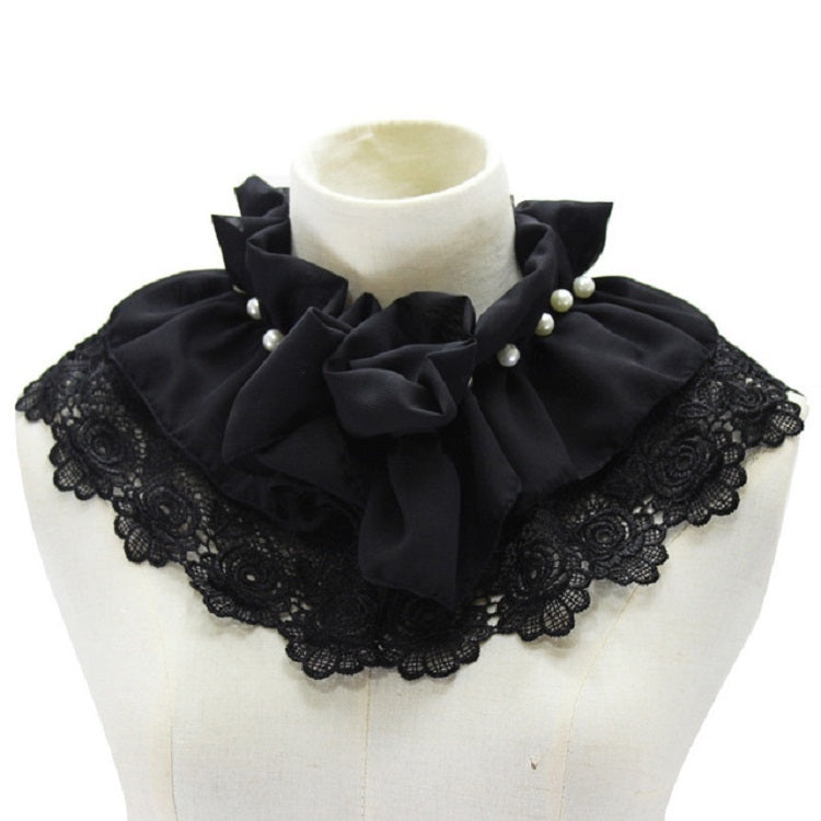 Colletto decorativo in chiffon con perline da donna, fiori, colletto finto con scialle a collo alto pieghevole