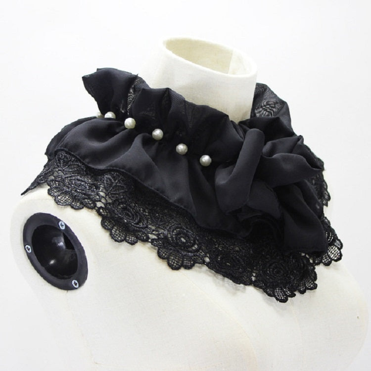 Colletto decorativo in chiffon con perline da donna, fiori, colletto finto con scialle a collo alto pieghevole