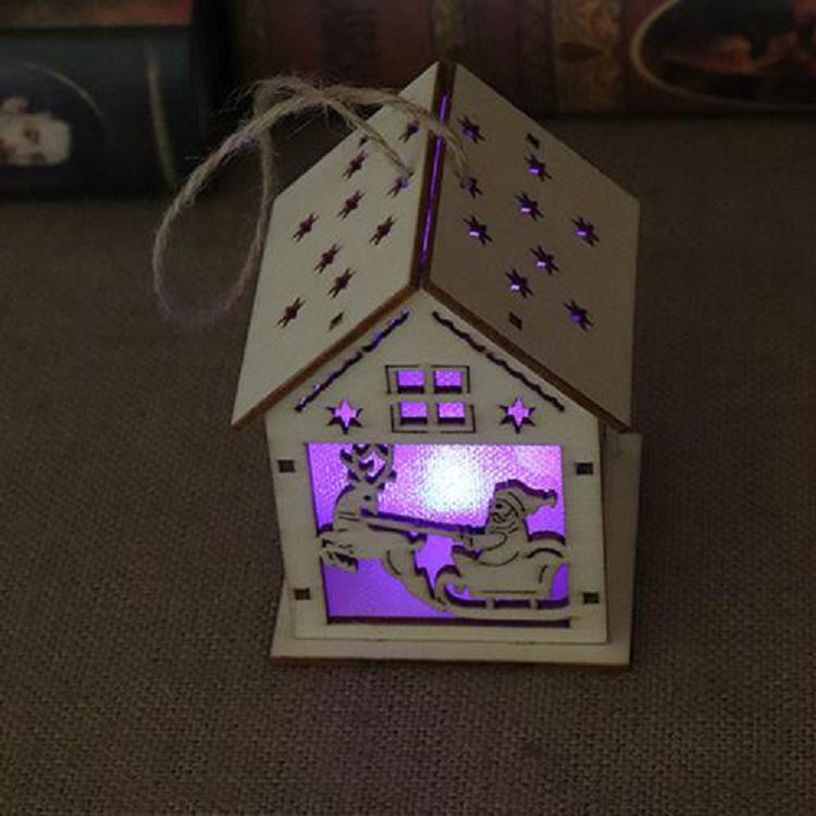 Casa in legno luminosa di Natale Decorazioni per l'albero di Natale Ornamenti pendenti Decorazione per finestre regalo fai da te, Small Pulling Santa Claus, Small Crutches Santa, Small House, Small Elk, Large Snowman, Large Santa, Large Elk