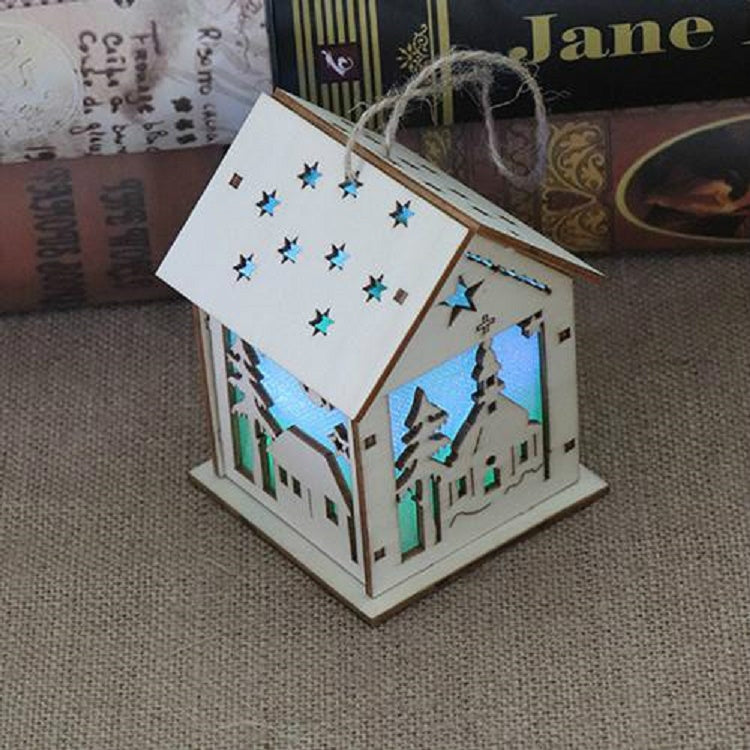 Casa in legno luminosa di Natale Decorazioni per l'albero di Natale Ornamenti pendenti Decorazione per finestre regalo fai da te, Small Pulling Santa Claus, Small Crutches Santa, Small House, Small Elk, Large Snowman, Large Santa, Large Elk