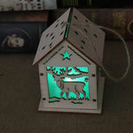 Casa in legno luminosa di Natale Decorazioni per l'albero di Natale Ornamenti pendenti Decorazione per finestre regalo fai da te, Small Pulling Santa Claus, Small Crutches Santa, Small House, Small Elk, Large Snowman, Large Santa, Large Elk