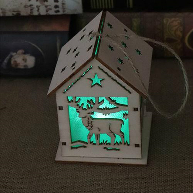 Casa in legno luminosa di Natale Decorazioni per l'albero di Natale Ornamenti pendenti Decorazione per finestre regalo fai da te, Small Pulling Santa Claus, Small Crutches Santa, Small House, Small Elk, Large Snowman, Large Santa, Large Elk