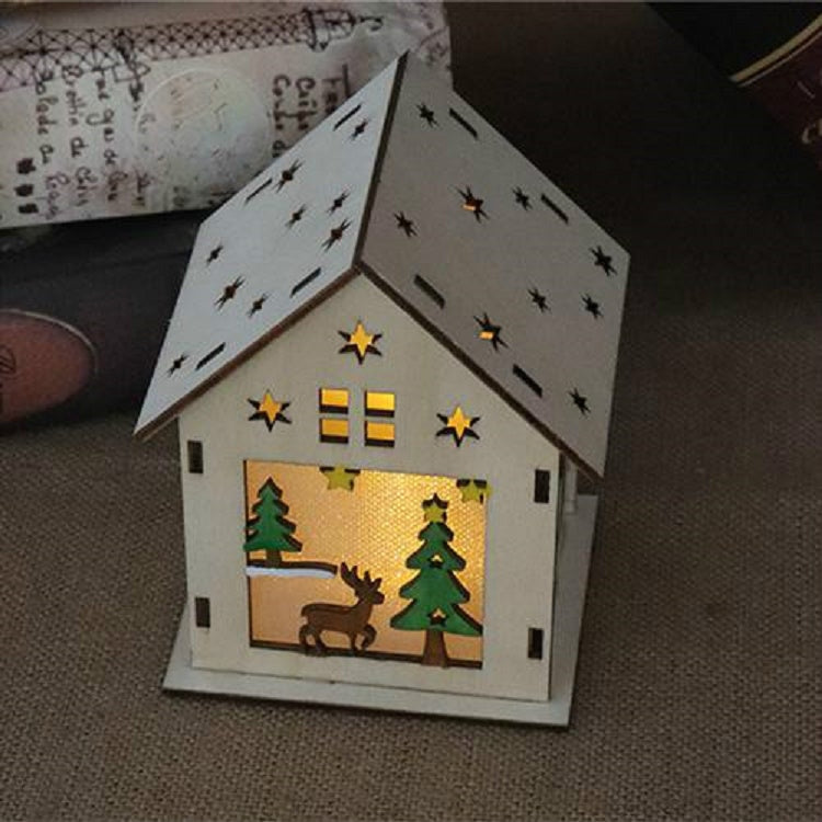 Casa in legno luminosa di Natale Decorazioni per l'albero di Natale Ornamenti pendenti Decorazione per finestre regalo fai da te, Small Pulling Santa Claus, Small Crutches Santa, Small House, Small Elk, Large Snowman, Large Santa, Large Elk