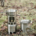 Set fornello da campeggio portatile per arrosto da esterno in acciaio inossidabile antivento, Wood Stove, Stove Set, Stove Set+Wood Stove