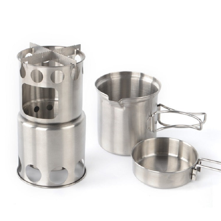 Set fornello da campeggio portatile per arrosto da esterno in acciaio inossidabile antivento, Wood Stove, Stove Set, Stove Set+Wood Stove