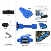 Cavo di prolunga USB 3.0 doppio da 20 pin per scheda madre con cavo deflettore per l'orecchio, Blue