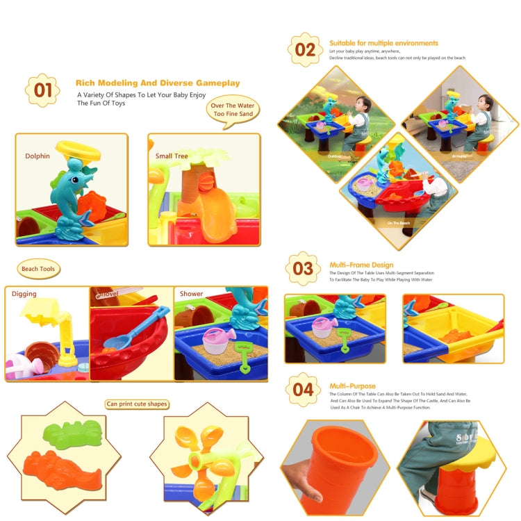 Set di giocattoli da tavolo per spiaggia sabbiosa all'aperto per bambini, Beach Table(Tree and Round Table), Beach Table(Dolphin and Round Table), Beach Table(Tree and Square Table), Beach Table(Dolphin and Square Table)
