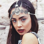 Argento vintage nappa gioielli per capelli moneta in metallo fascia lunga testa punk catena pezzo copricapo sulla fronte