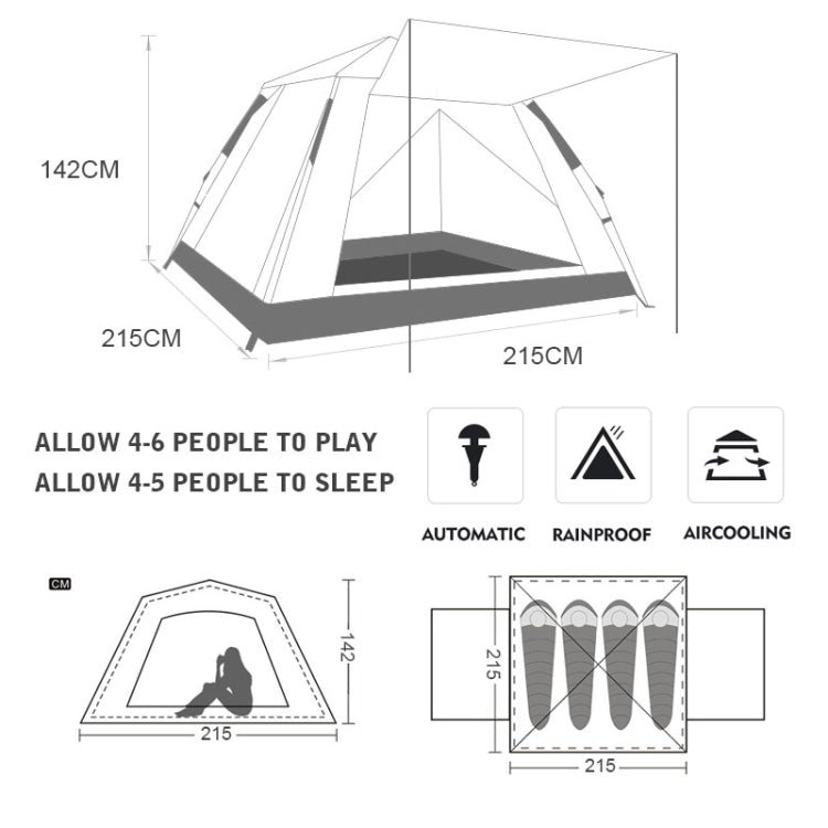 Tenda da campeggio automatica antipioggia per 3-4 persone