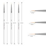 Set 3 pennelli per nail art con setole sottili