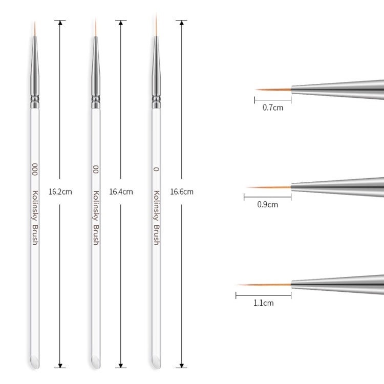 Set 3 pennelli per nail art con setole sottili